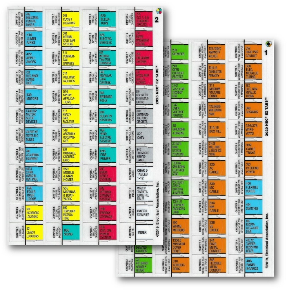 2020 Color Coded EZ Tabs With EZ Formula Guide Based On 2020 NEC code