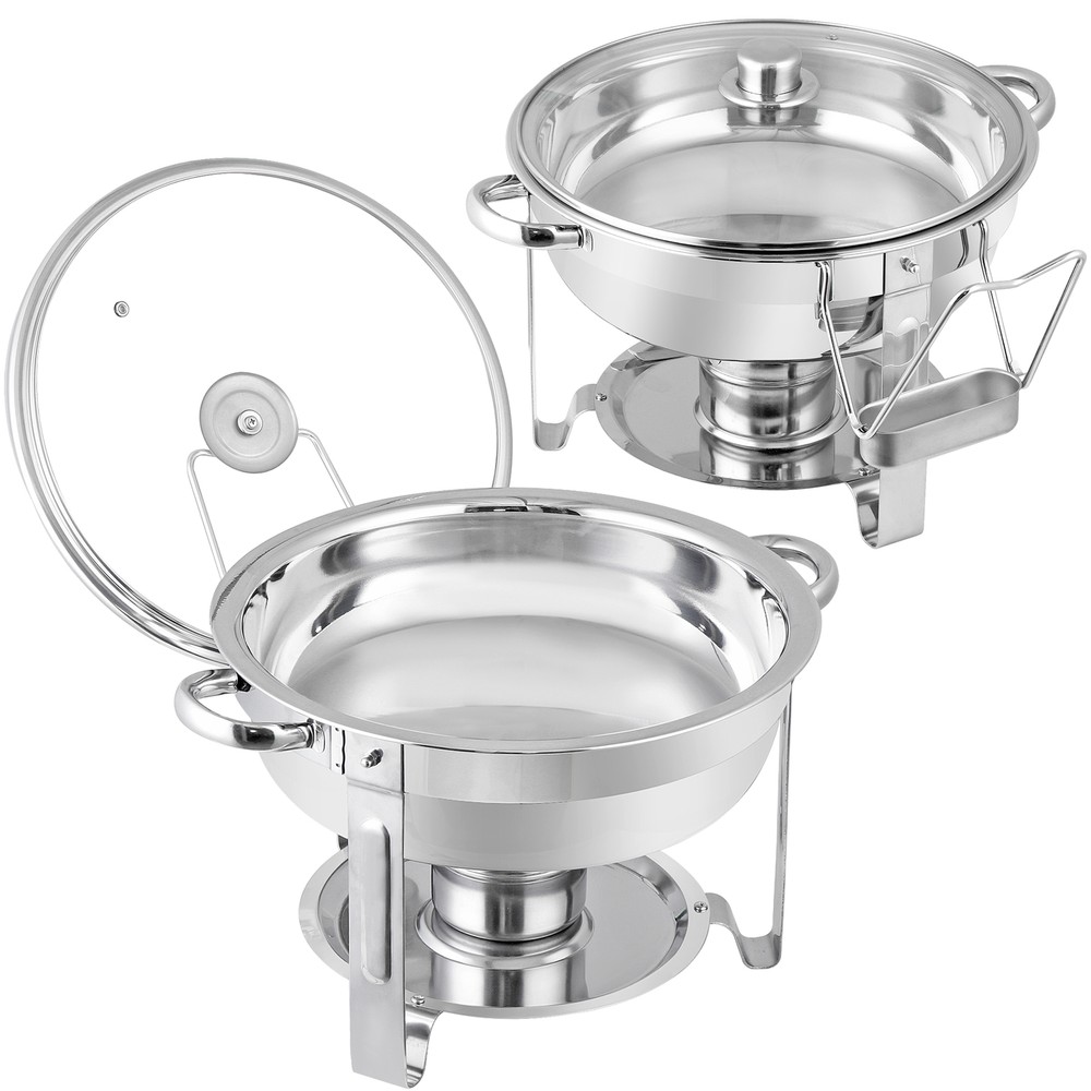 5 Quart 2Pack Full Size Chafing Dish Buffet Set Round Catering Warmer Set Silver