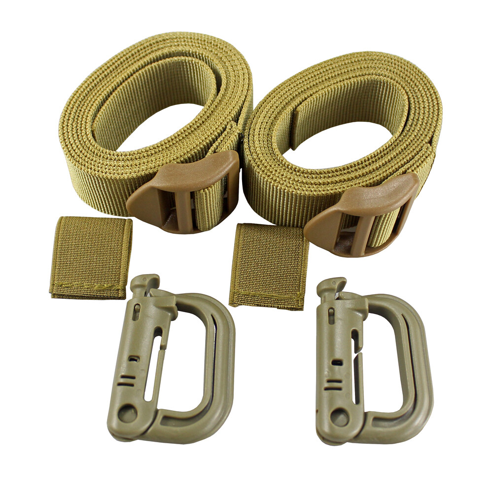 2Pcs Utility Strap for Backpack Tactical Lashing for MOLLE Buckle Locking D Ring