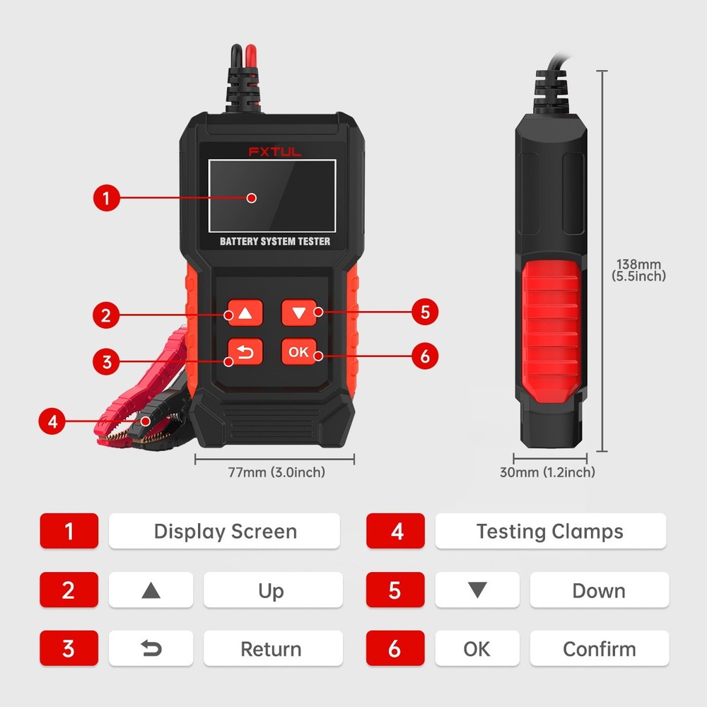 Battery System Tester Motorcycle Car Battery Diagnostic Tool CCA Test