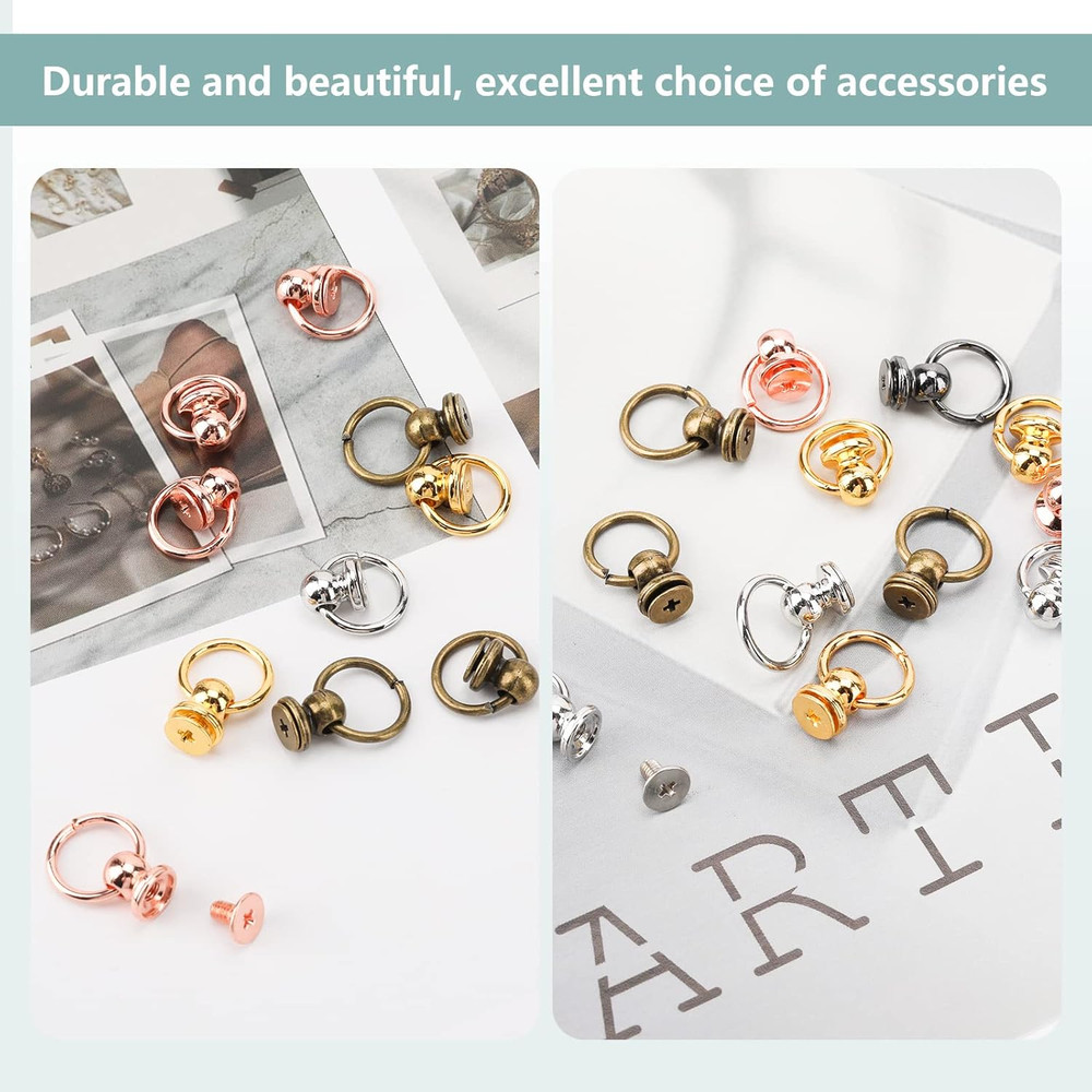 50Pcs Screwback round Head Rivet with Pull Ring Studs with Screwdriver for DIY L