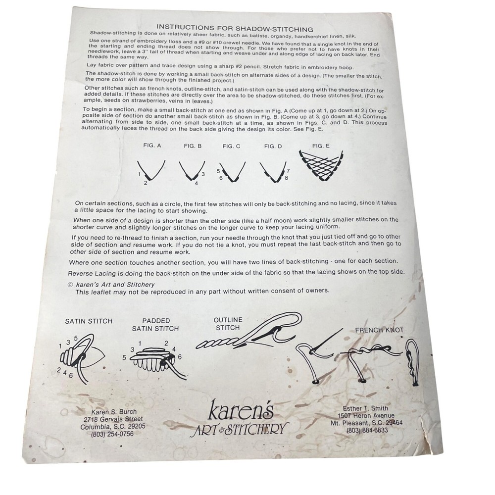 Shadow Stitching Pattern Leaflet #10 Karens "Just Collars" Heirloom Embroidery