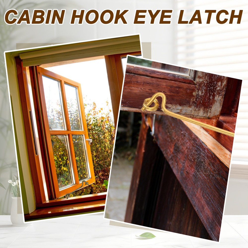 2Pcs Cabin Hook Eye Latch, 3" Solid Brass Eye Latch Hook with Screws, Brass