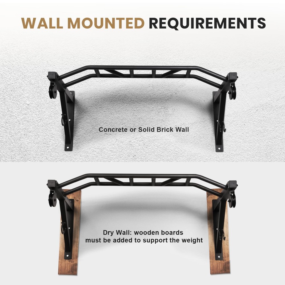 Multifunctional Wall Mounted Pull Up Bar with Pulley System (48" APART)
