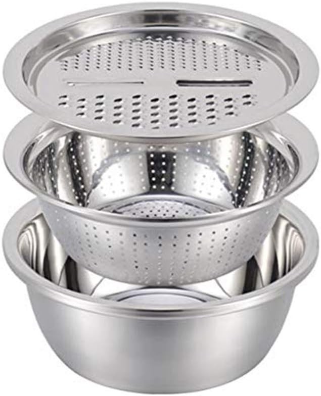 Multi-Function Stainless Steel Colander Set with Grater & Drain Basket, 3 PCs
