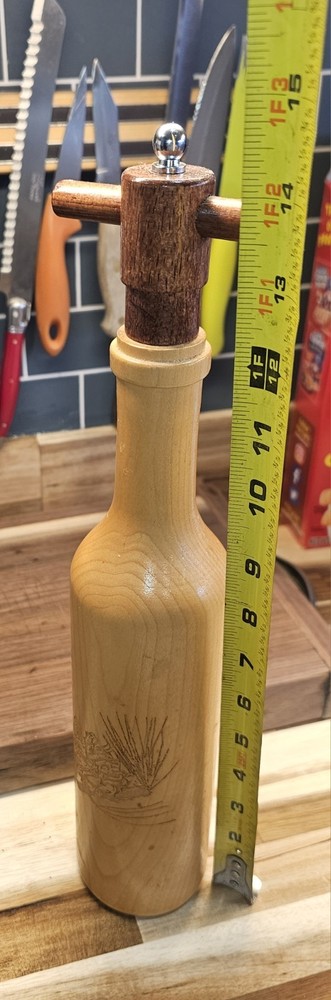 Wine Bottle Wood Pepper Mill Grinder Vintage