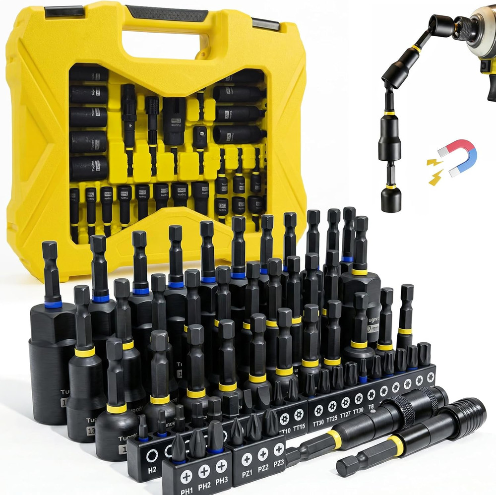 61PCS Impact Nut Driver Set - Metric & SAE Magnetic Deep Socket Adapters with 1/