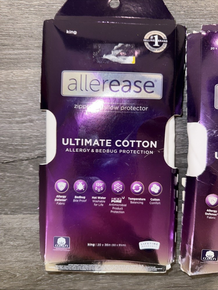 2 AllerEase Ultimate Cotton Zippered Pillow Protector White King Size