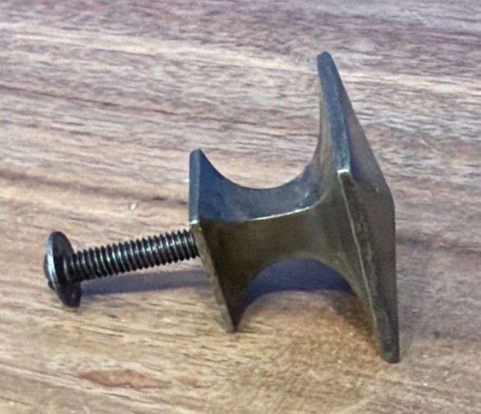 Antique/Vtg Solid Brass Mission Style Drawer Pull Square W Raised Bevel Pointed