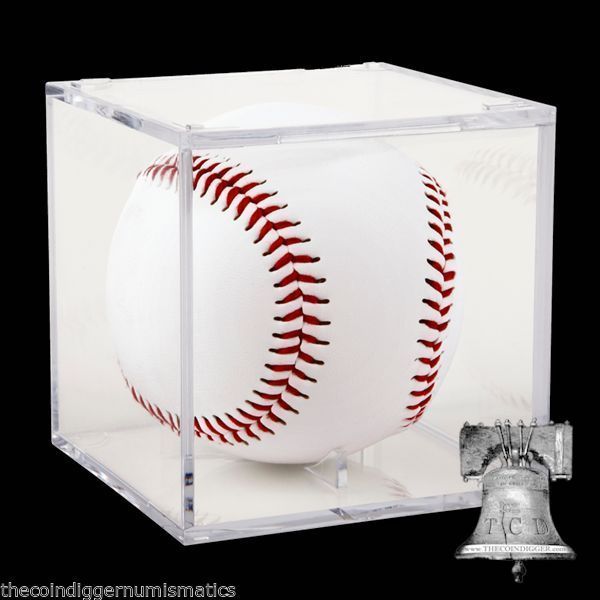 Baseball Holder Acrylic Grandstand Cube Deluxe Display Clear Storage Case Stand