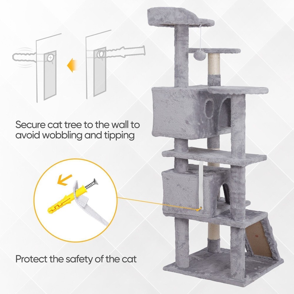 55'' Multi-Level Cat Tree Tower Kitten Condo House W/Scratching Posts Light Grey