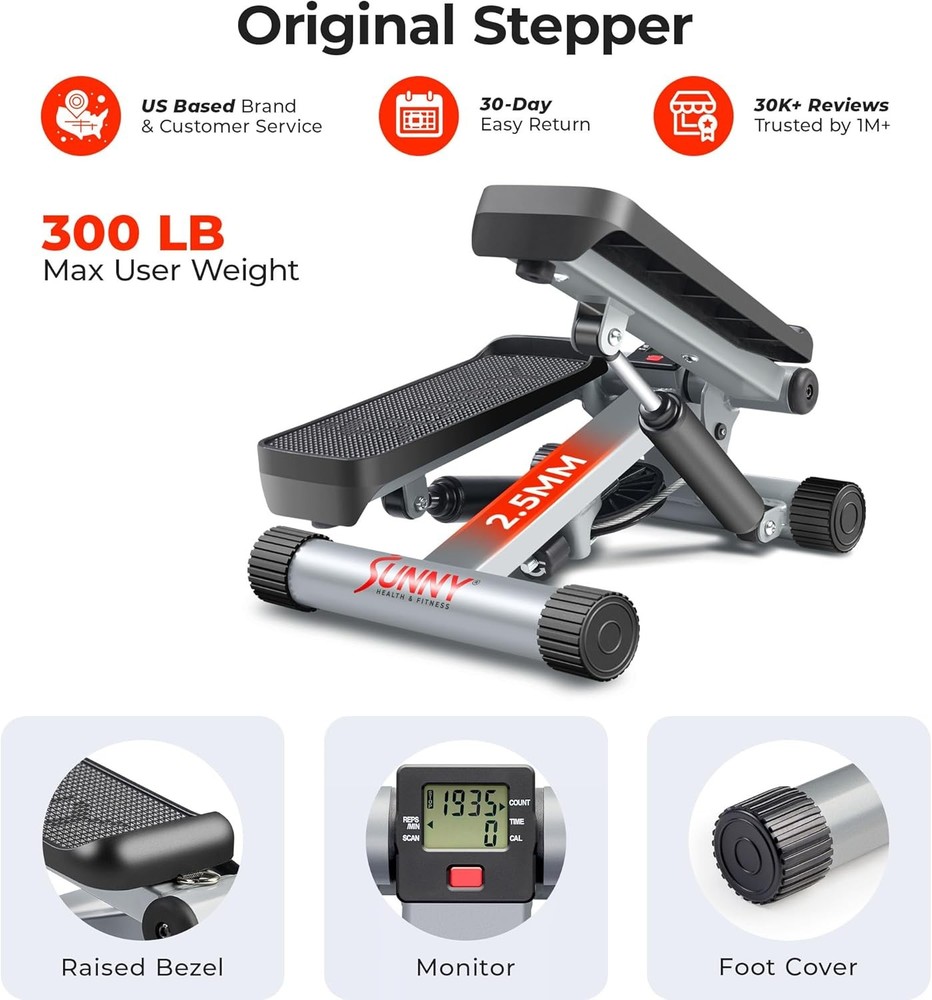 Compact Stair Stepper Exercise Machine w/ Resistance Bands LCD Display