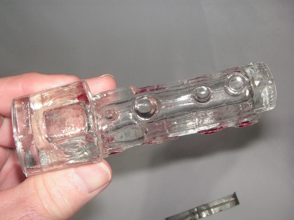 OLD FIGURAL LOCOMOTIVE GLASS CANDY CONTAINER WITH BOTTOM