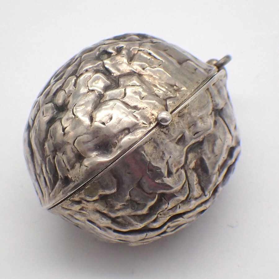 Walnut Form Perfume and Powder Box Pendant Sterling Silver