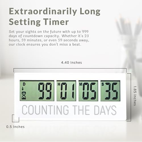 Counting the Days Countdown Clock - Up to 999 Days LCD Digital Timer - Easy t...