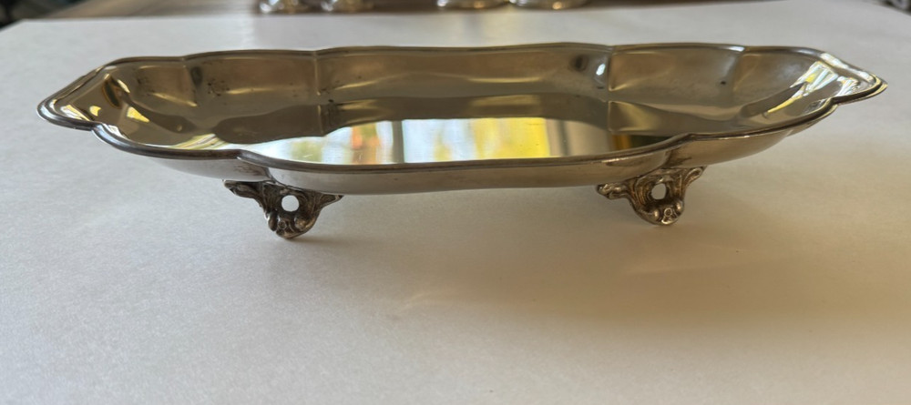 Antique 12” Heavy Silverplate Footed Serving Tray Rococo Victorian 13oz