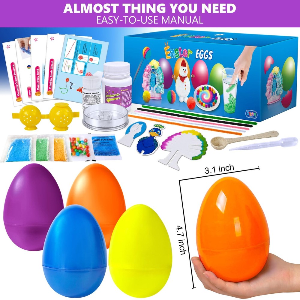 UNGLINGA 4 Jumbo Easter Eggs Science Experiments STEM Kids Basket Stuffer Gift