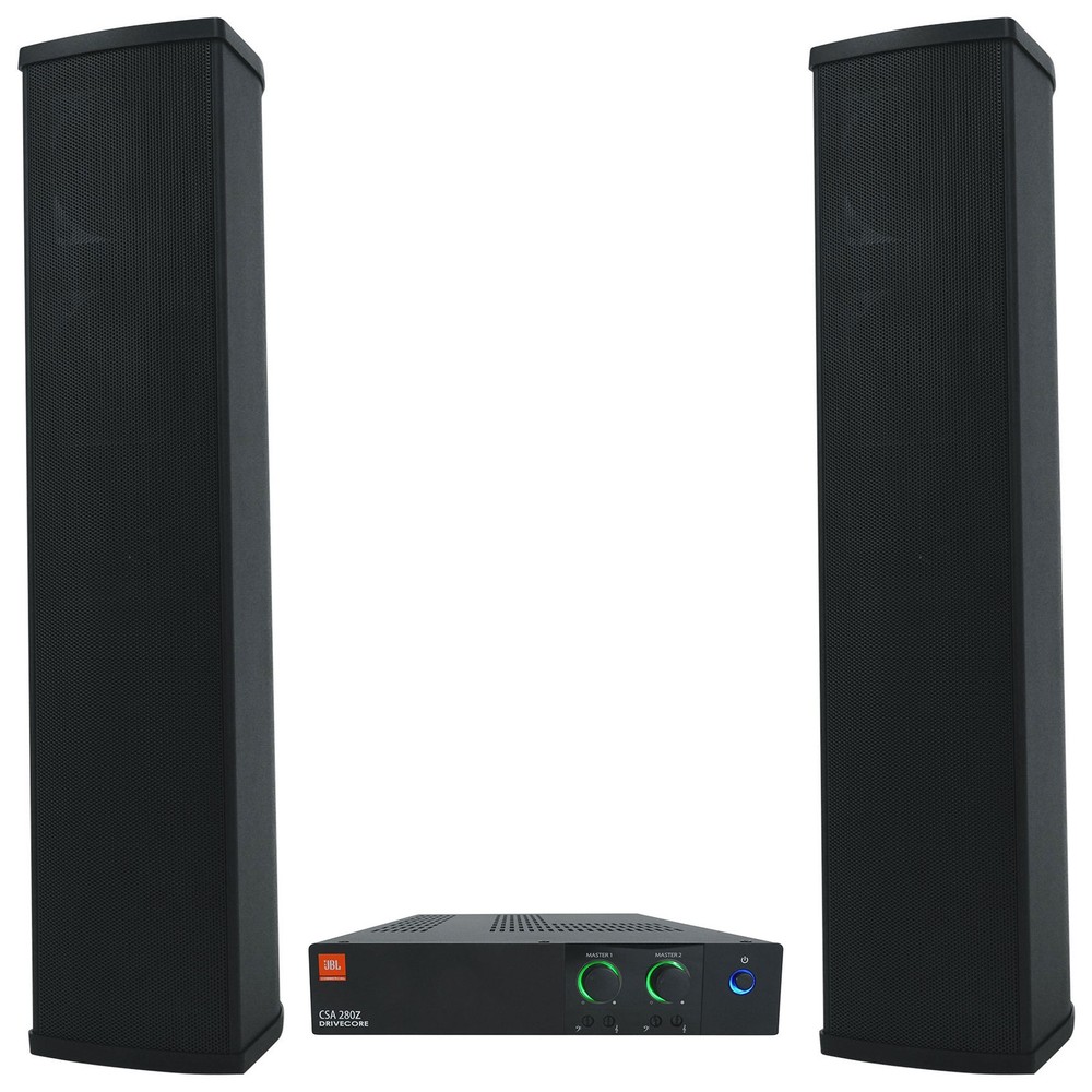 JBL CSA 280Z Amplifier+(2) Column Line Array 70V Commercial Speakers in Black