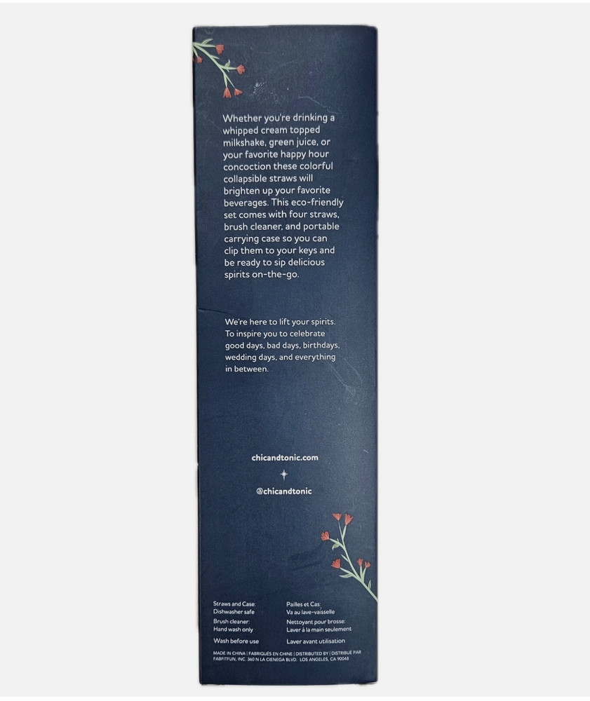 Chic & Tonic Silicone Drinking Straws 4pc Set Full Bloom Multicolor Case Brush