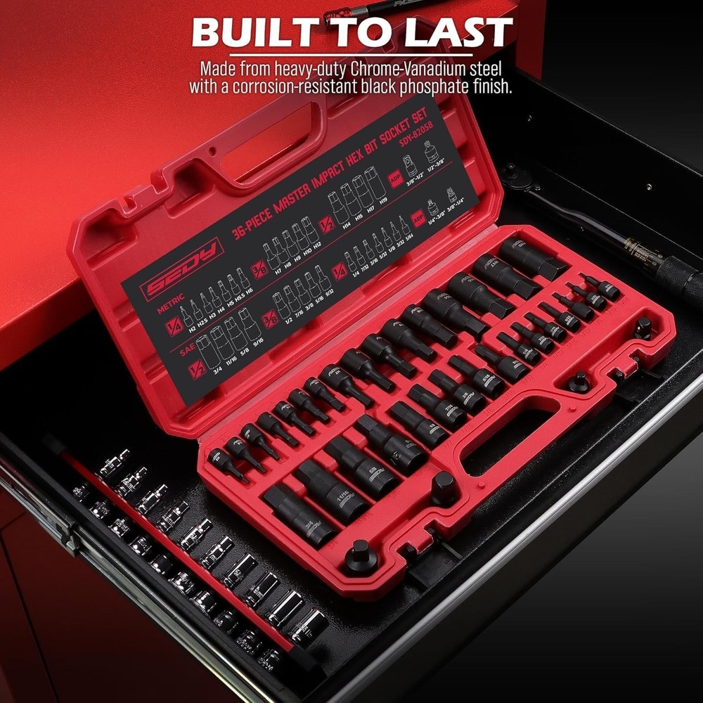 Durable 36-Piece Allen Impact Socket Set - Complete with Storage Case & Adapters