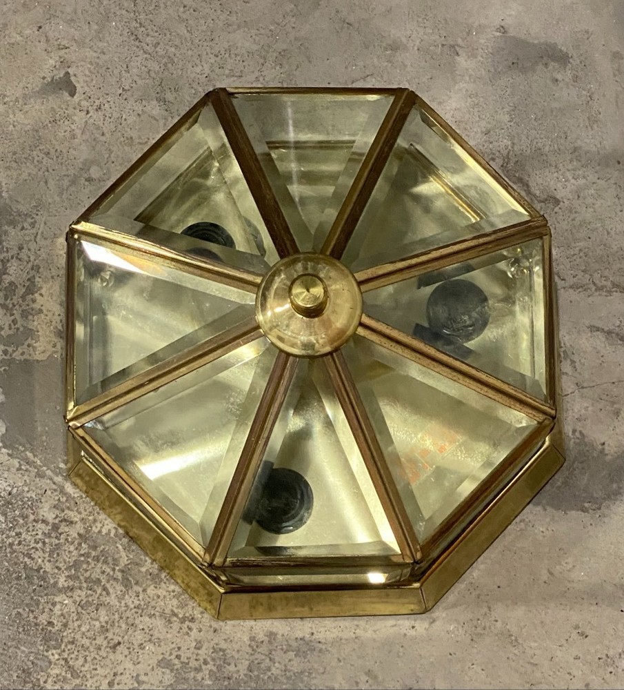 Vintage Hollywood Regency Style Solid Brass Ceiling Light Flush Mount