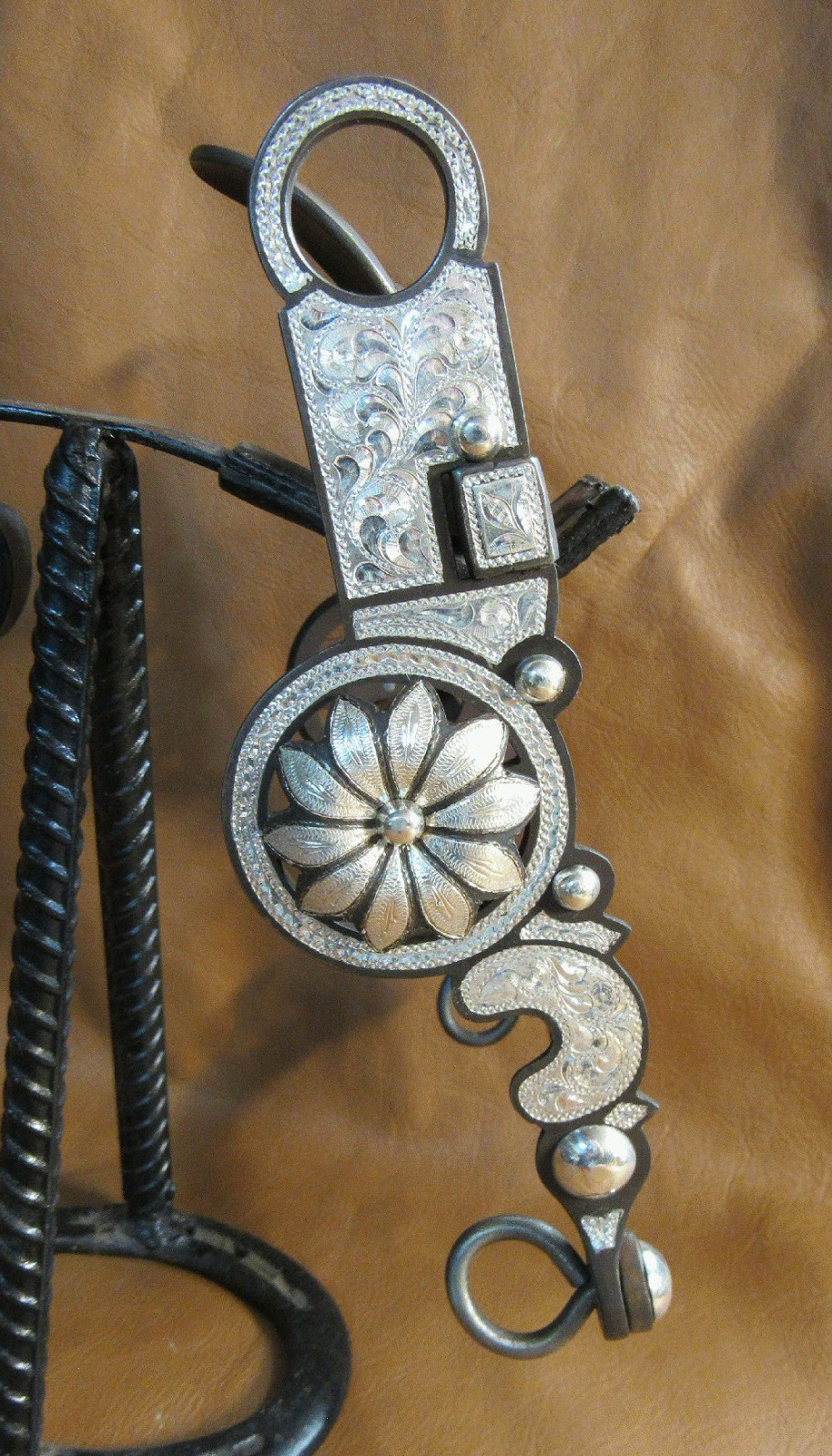 E Garcia Flower & Inlays Spade Silver Bit Brown Finish