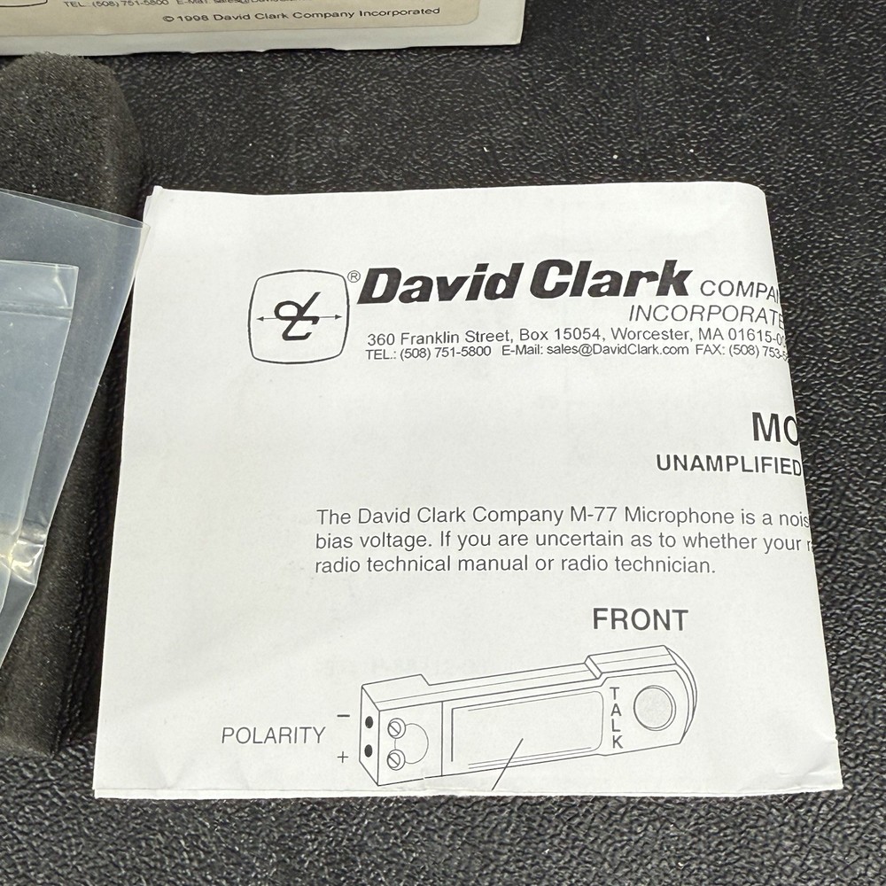 ORIGINAL DAVID CLARK MODEL M-77 ELECTRET MICROPHONE