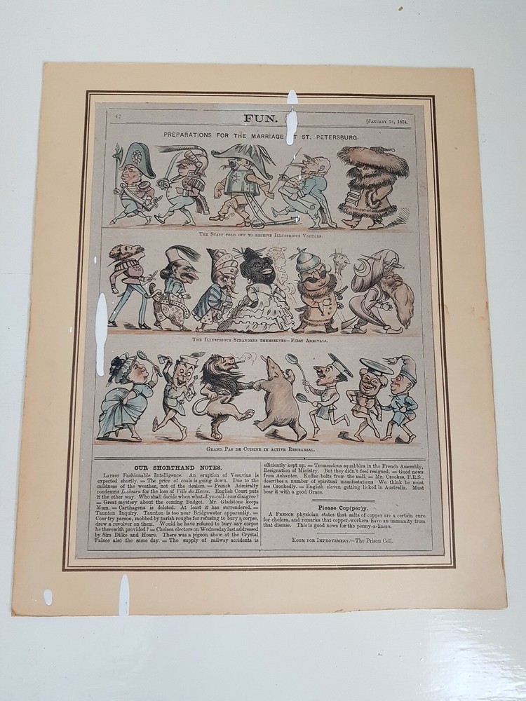 Antique 1874 Satirical Mounted Newspaper Article