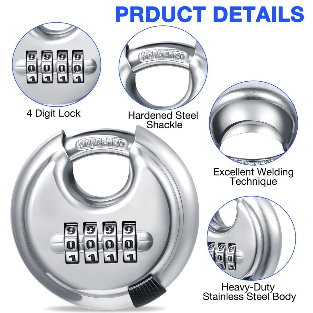 10 Pack 4 Digit Combination Locks Stainless Steel Code Disc Lock Combo