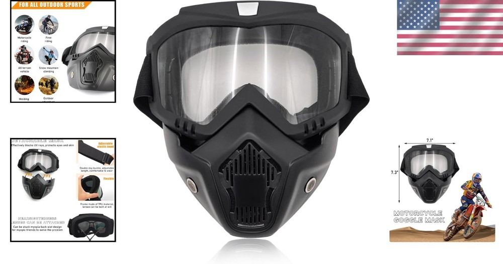 Windproof Motorcycle Goggles with Removable Face Mask - Ultimate Eye Protection