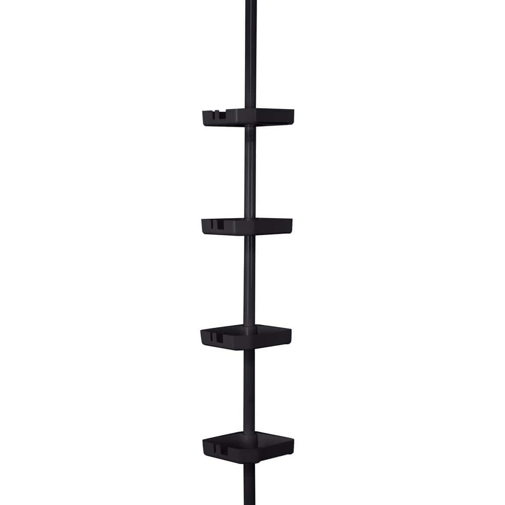 4 Tier Tension Corner Shower Organizer Caddy in Matte Black