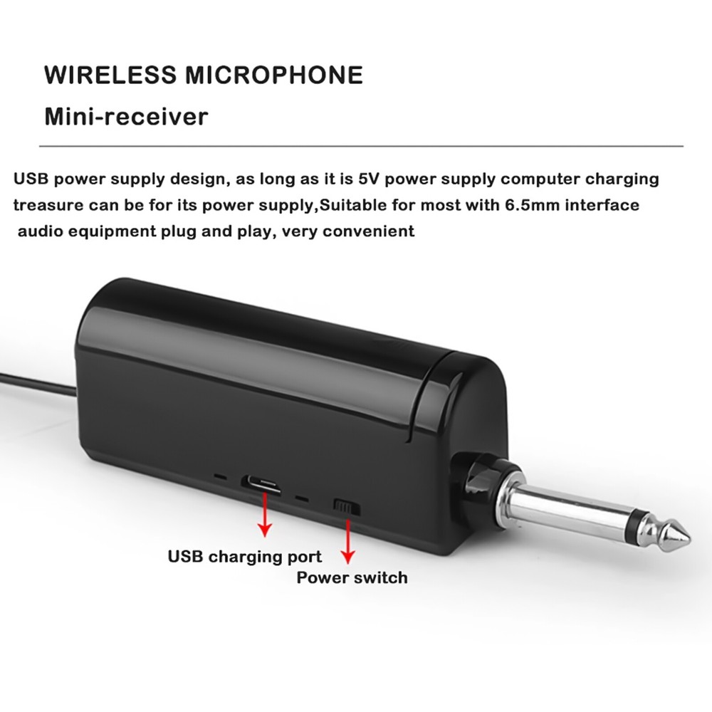 Wireless Microphone Metal Rechargeable Cordless Dynamic Mic System with Receiver