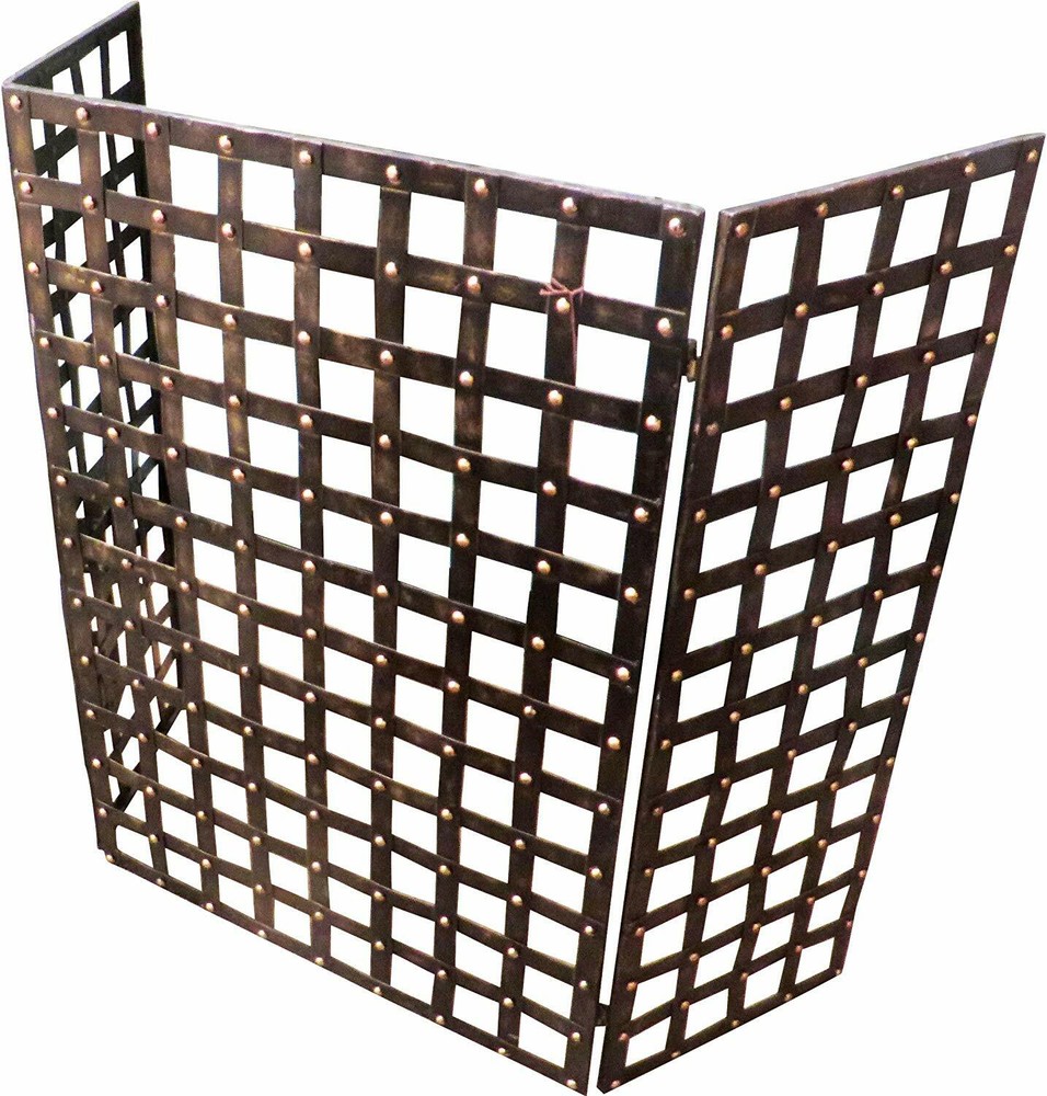 Gothic Old World Iron Nailhead Fireplace Screen Firescreen Lattice