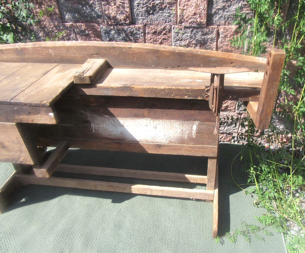 Antique Wood Carpenters Tool Workshop Saw Sharpening Work Bench Workbench