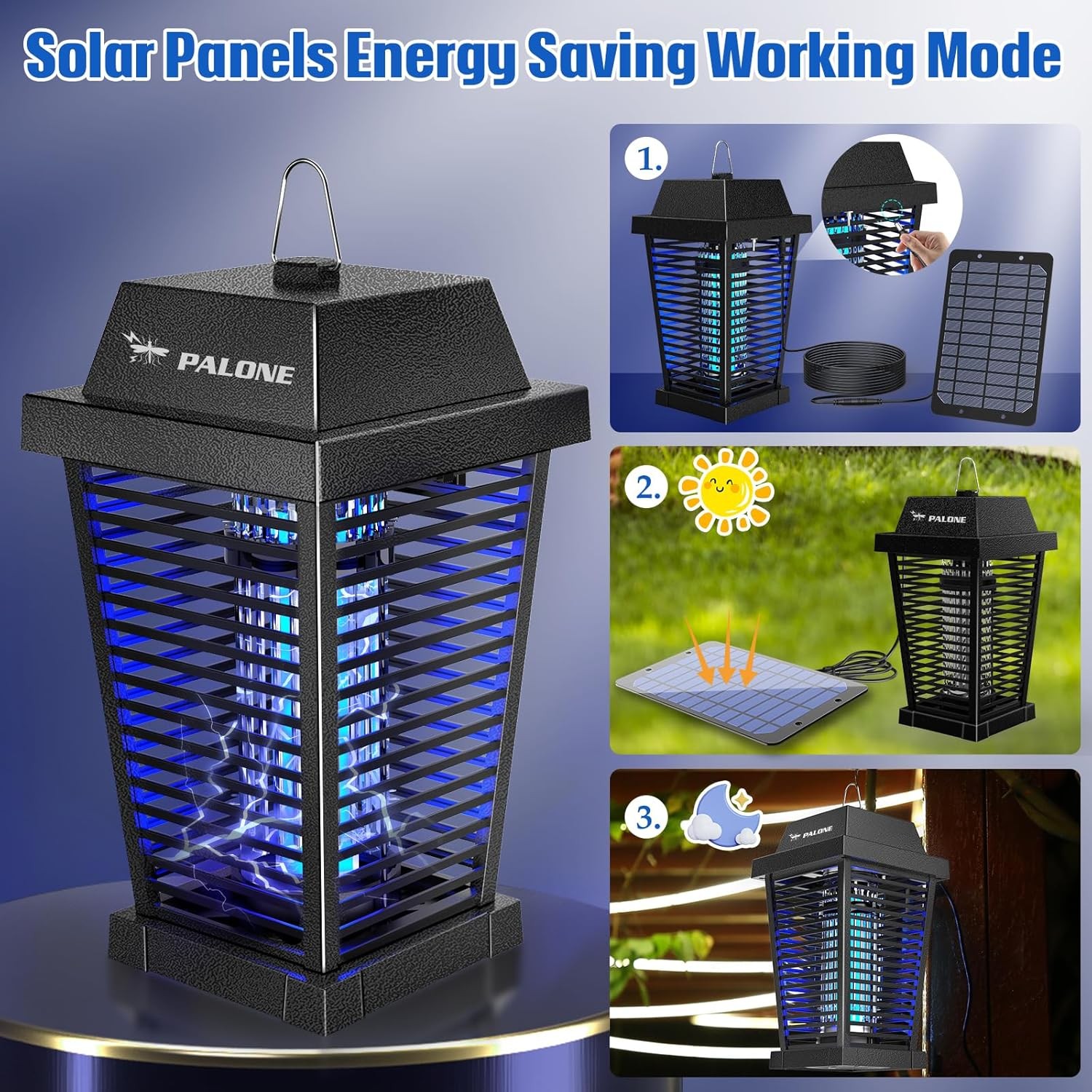 4500V Solar Bug Zapper – Outdoor/Indoor Mosquito Killer with UV Light & Type-C
