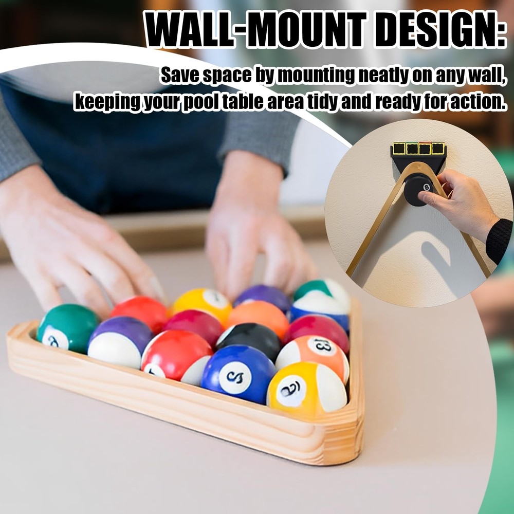 Pool Rack Wall Mount Triangle Holder Chalk Wooden Billiard Table Accessory