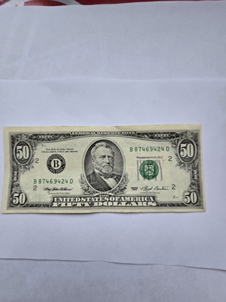 1993 $50 Dollar Bill Error Bleed Through Both Sides Paper Money MISALIGNMENT