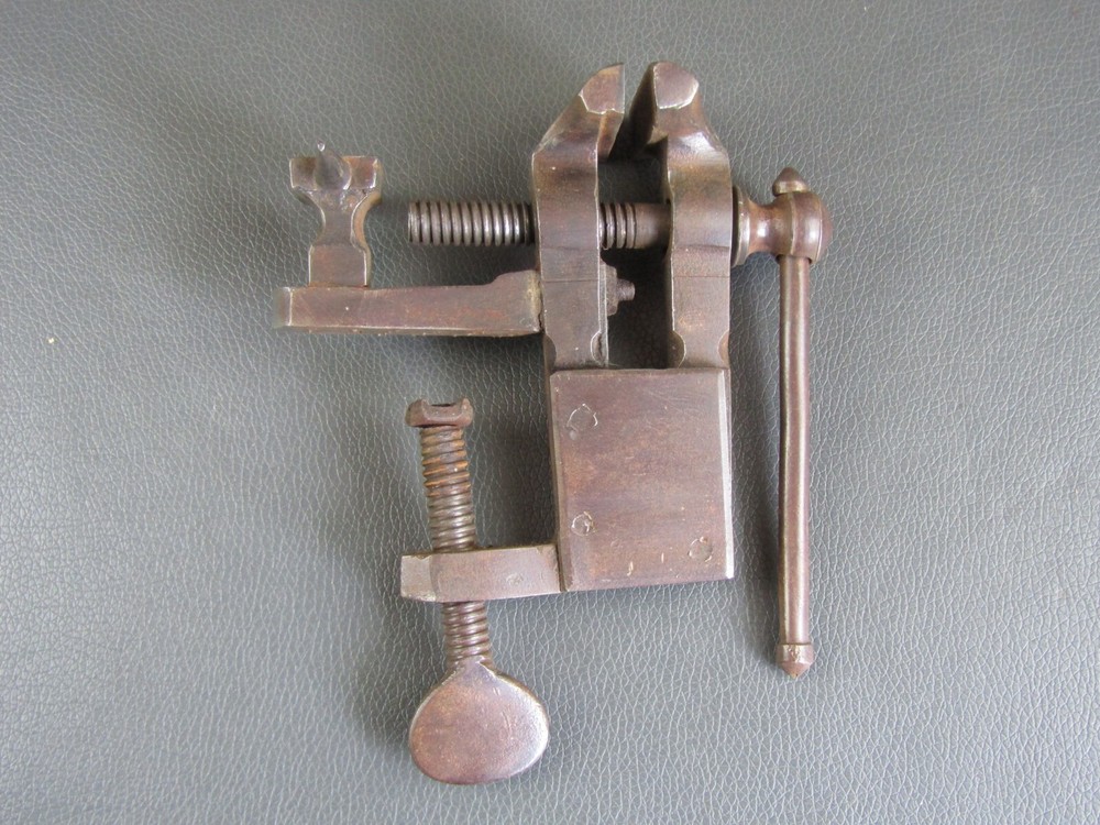Vintage small bench or table vice & anvil silversmiths watch makers old tool
