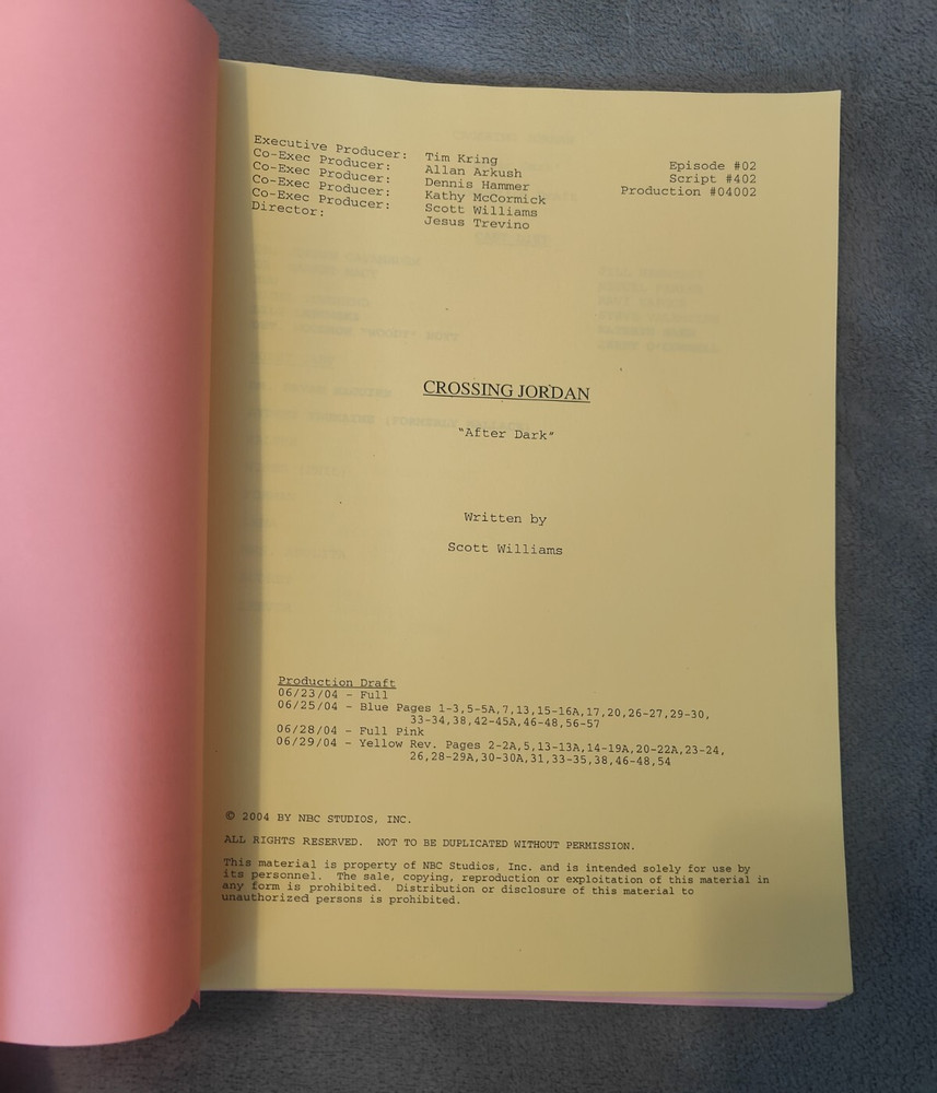 Crossing Jordan "After Dark" Tv Show Script Original S4 E1
