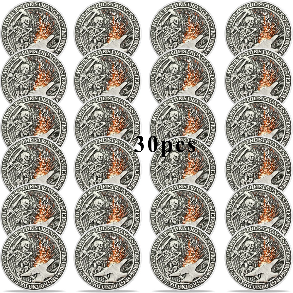 30pcs Everything Is Fine Skeleton Dumpster Fire Challenge Coin Humor Thanks Gift