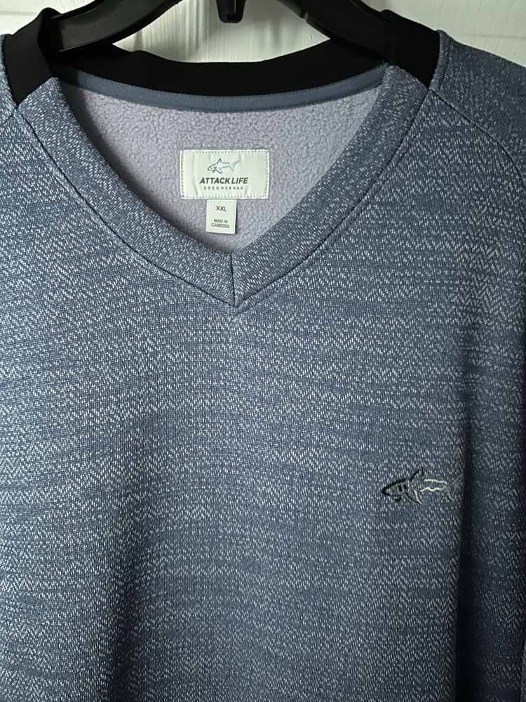 Greg Norman Blue V-Neck Pullover w/Zipper Side Pockets & Fleece Lining.