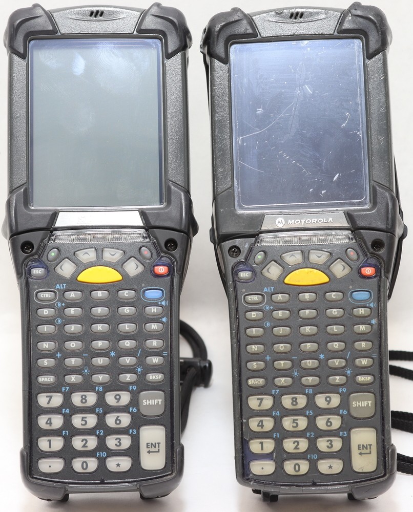symbol / motorola mc9090 bundle of two barcode scanner computers, extra battery