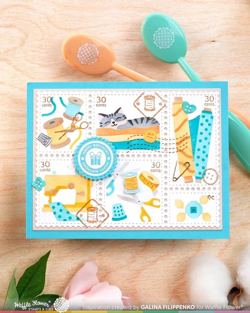 Waffle Flower Stamp & Die Set - Postage Collage Circle Sentiments