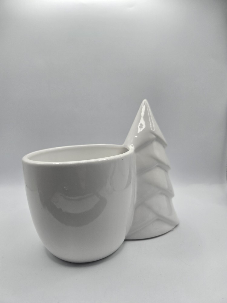 White Winter Tree Ceramic Planter Holder • Minimalist Modern Holder 6-1/2" •EUC