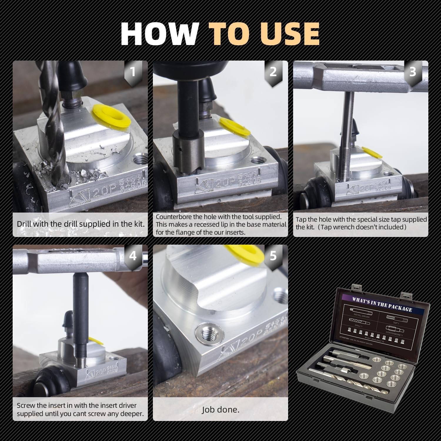 M12X1.5X9.2MM Thread Repair Kit with Insert HSS Drill, Tap, Counterbore, Install