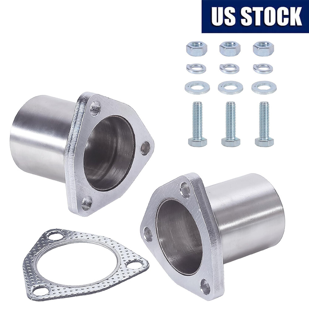 2.5" OD 3 Bolt Universal QuickFix Exhaust Triangle Flange Repair Pipe Kit SS