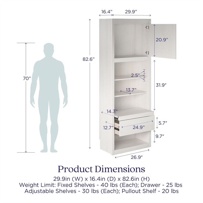 Signature Sleep Murphy Wall Bed Side Cabinet with Pullout Nightstand Ivory Oak