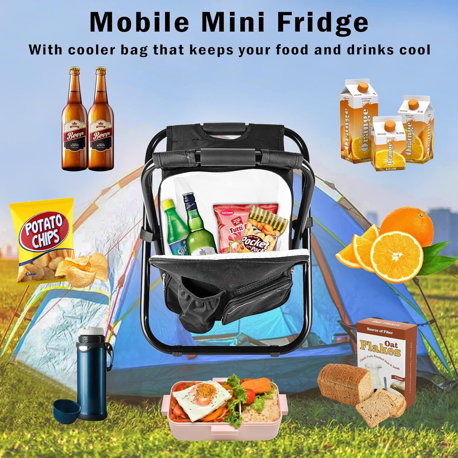 Backpack Stool Cooler Chair Heavy Duty 400 LBS Max Load Portable Lightweight Sto