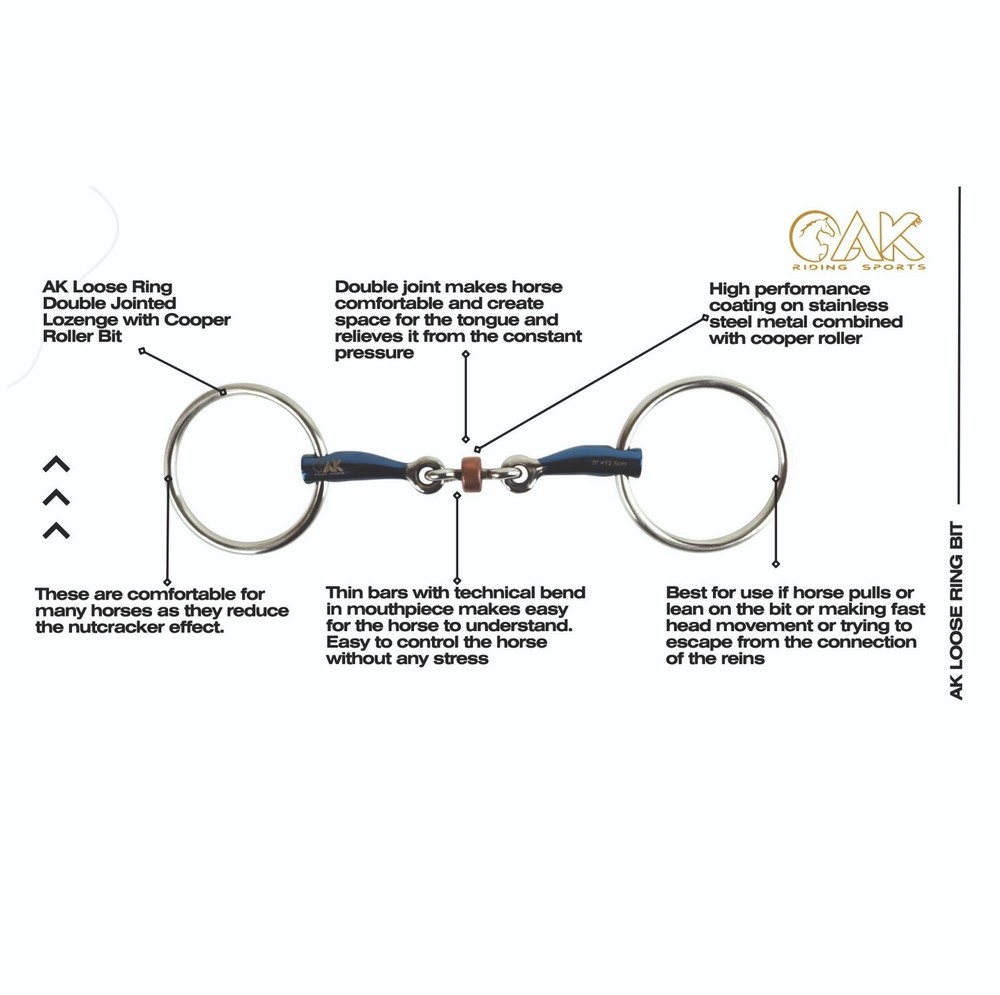 AK Loose Ring Double Jointed Lozenge with Cooper Roller Horse Riding Bits