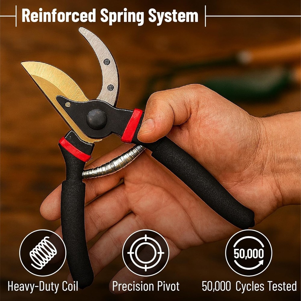 8-Inch Professional Pruning Shears with Titanium Blade - Ergonomic & Lightweight